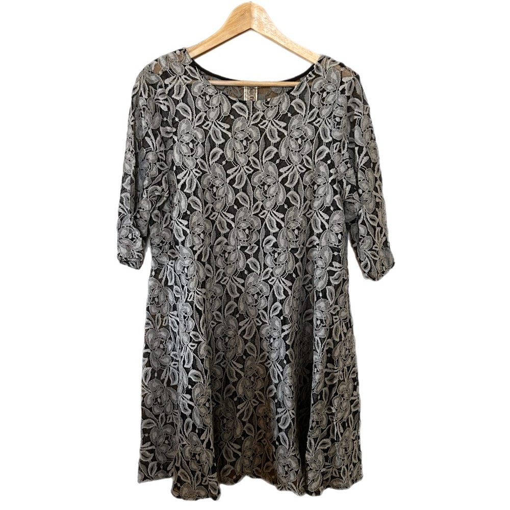 Free People | Black and Gray A-line Dress with 3/4 Sleeves
